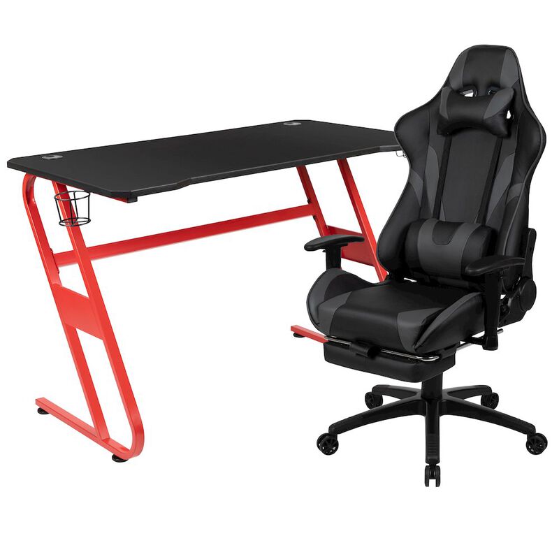 Flash Furniture Red Gaming Desk with Cup Holder/Headphone Hook & Reclining Gaming Chair image number 0