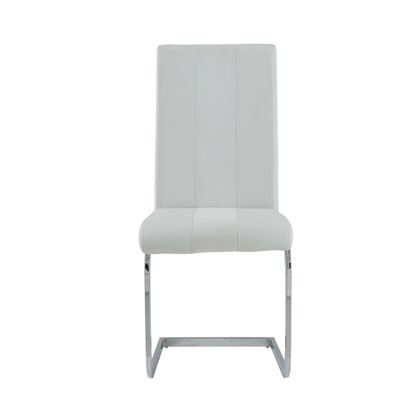 Hivvago Set of Four White and Silver Upholstered Faux Leather Dining Side Chairs