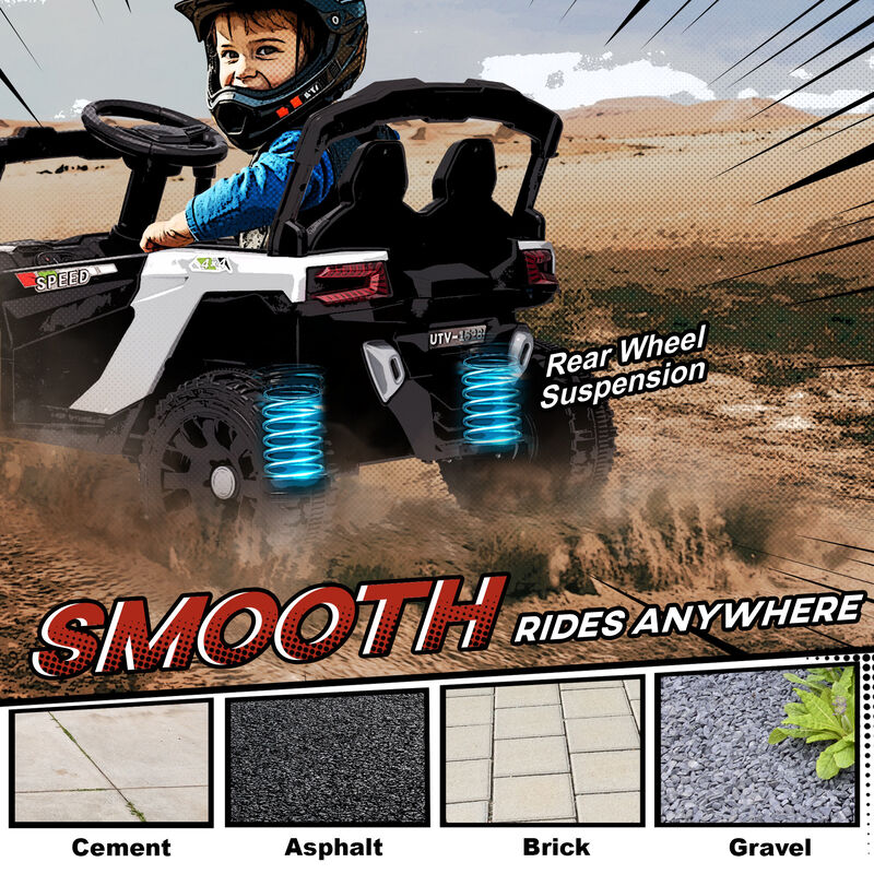 BreeBe 12V Kids Ride On Truck, Battery Powered Electric UTV Vehicle with Rear Suspension, Remote Control image number 7