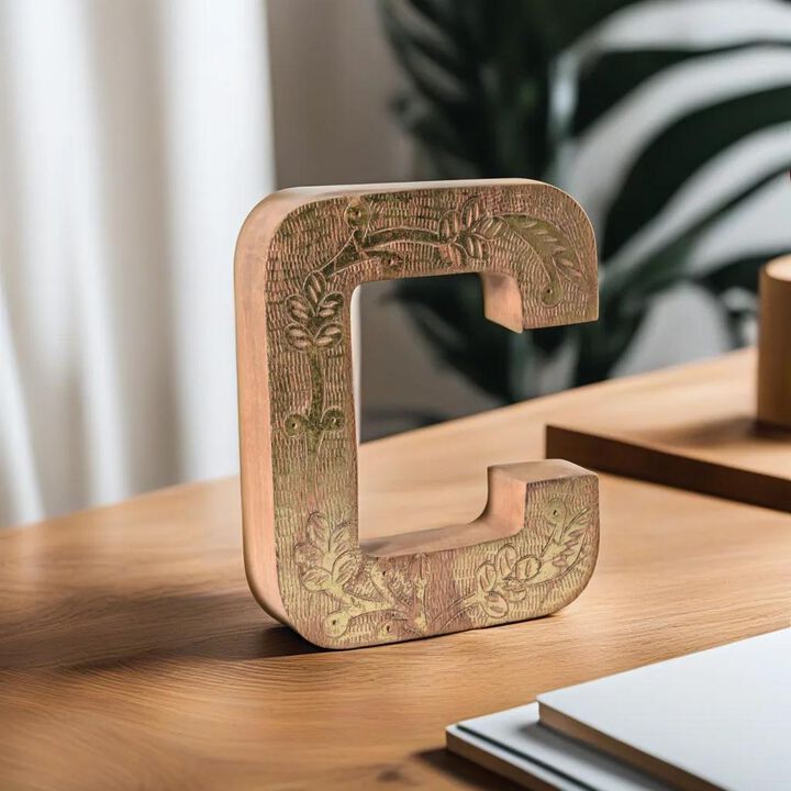 Vintage Natural Gold Handmade Eco-Friendly "C" Alphabet Letter Block For Wall Mount & Table Top Décor