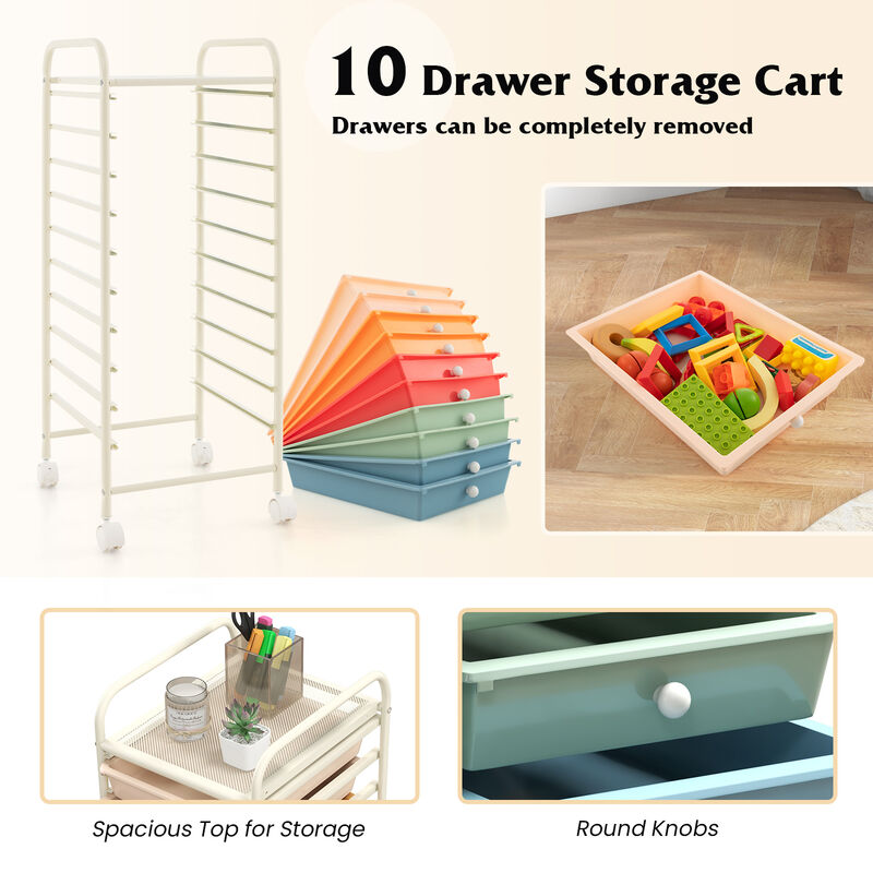 10 Drawer Rolling Storage Cart Organizer with 4 Universal Casters