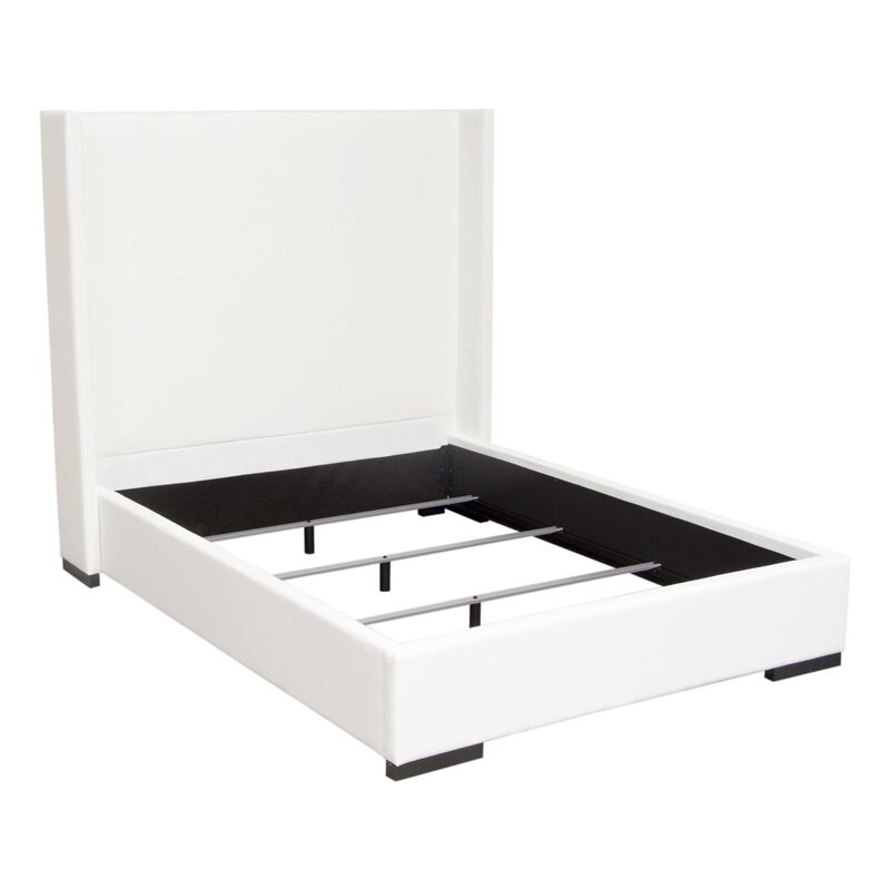 Boa Queen Size Bed w Vintage Wing Headboard, White Linen Upholstery image number 2