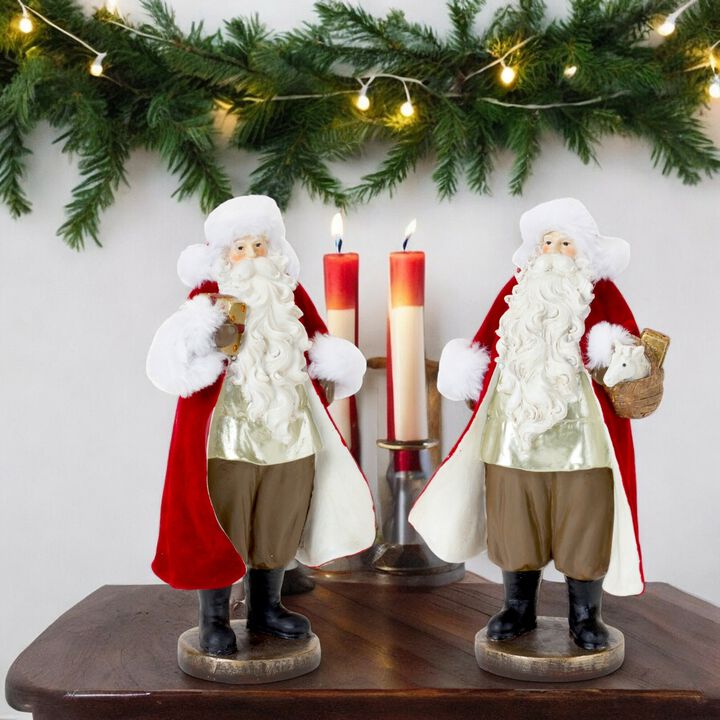 Santa Set of 2 Resin Figurines for Christmas Decorations