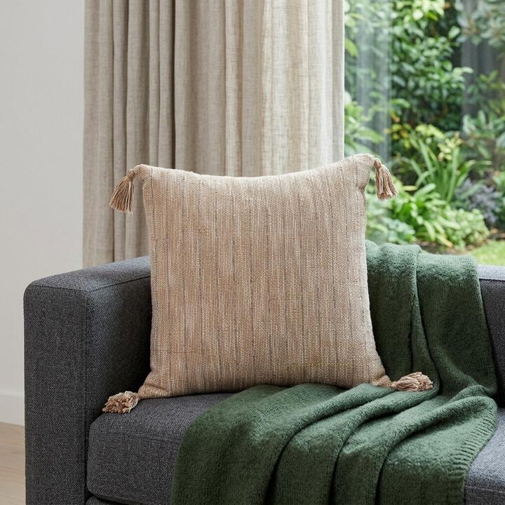 HomeRoots 18" Brown and White Striped Cotton Throw Pillow With Tassels