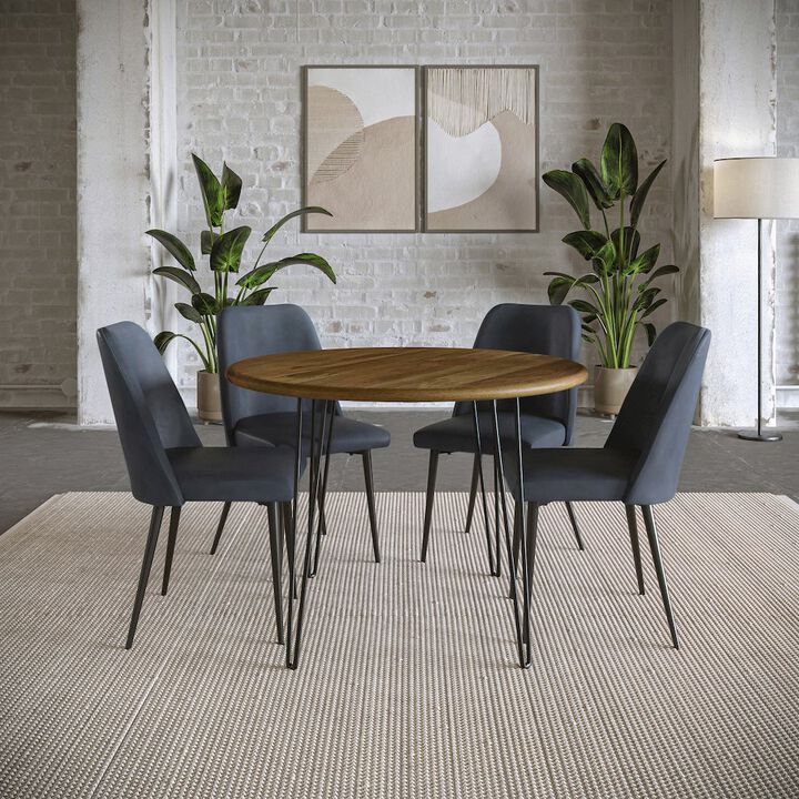 Jofran Five Piece 42 Round Mid-Century Modern Dining Set with Faux Leather Chairs