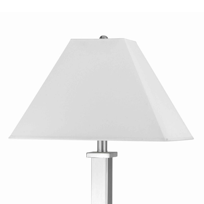 Trapezoid Shade Table Lamp with Metal Base and 2 USB Ports,White and Chrome - Benzara