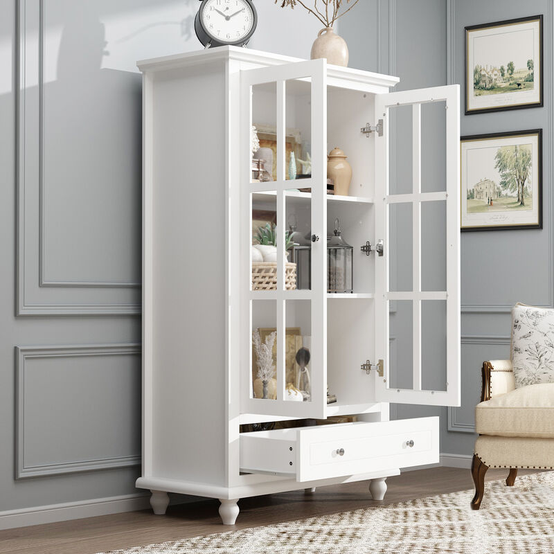 White Wooden Sideboard, Storage Cabinet, with 3 Shelves, 2 Doors and 1 Drawer, for Kitchen and Living room