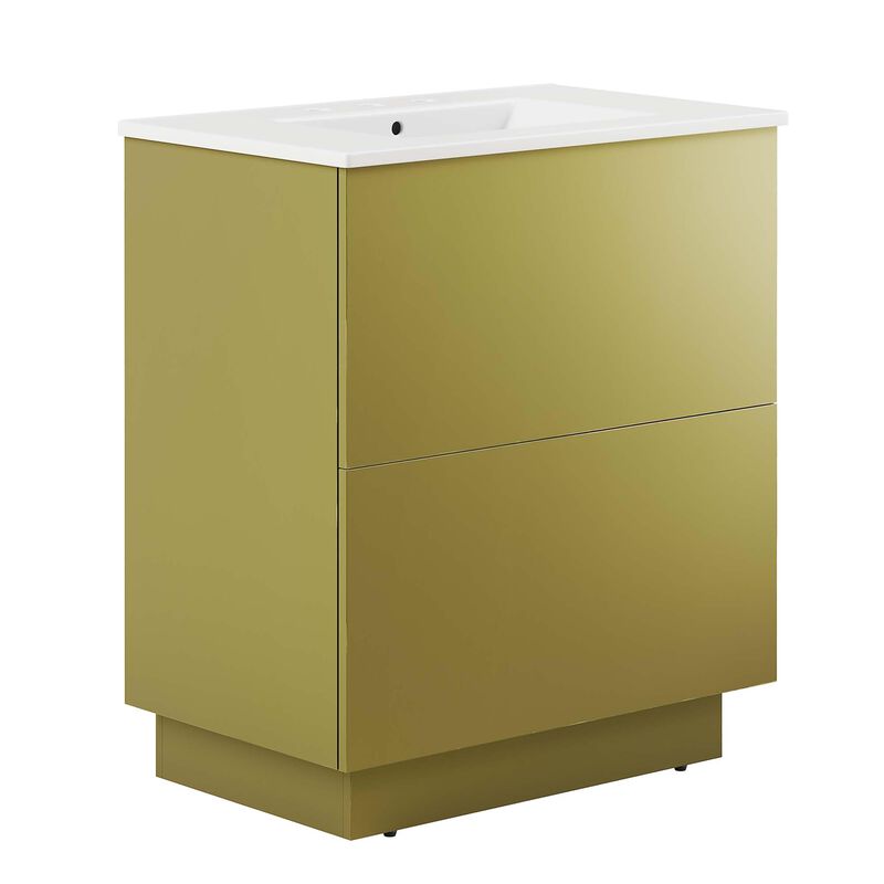 Modway Quantum Modern 30" Bathroom Vanity in White Gold with Ceramic Sink Basin and Storage Drawer image number 0