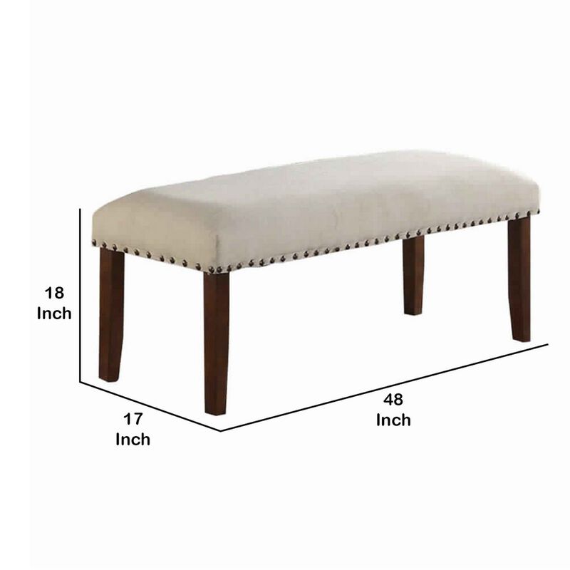 Rubber Wood Bench With Nail trim head design Brown and Cream-Benzara