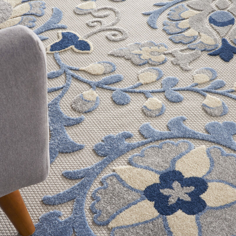 HomeRoots 7' X 10' Blue Gray And Navy Blue Floral Indoor Outdoor Area Rug image number 4
