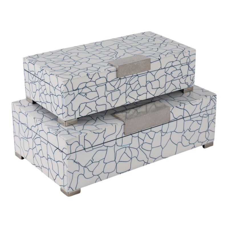S/2 12/14" Squiggle Lines Footed Boxes, Navy/white image number 4
