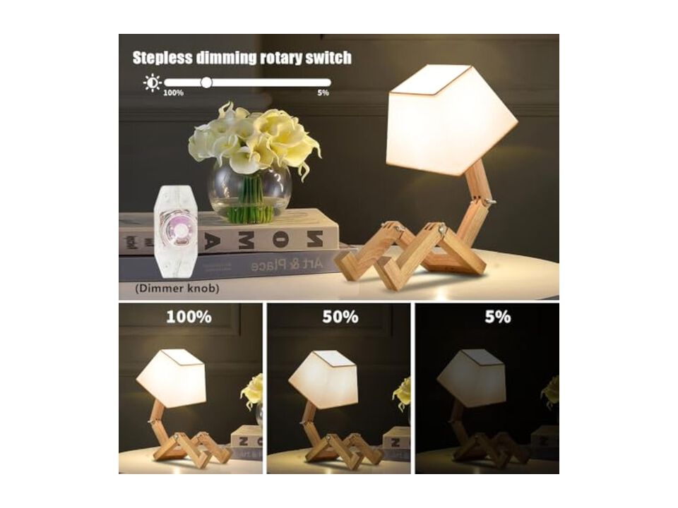 Dimmable Wood Robot Desk Lamp For Living Room Bedroom Office