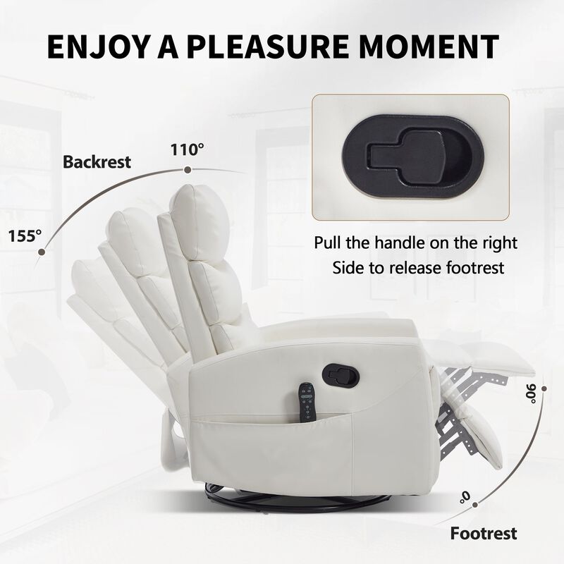Faux Leather Manual Recliner Chair Swivel Rocker Recliner with Heat & Massage image number 4
