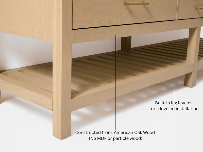 Elizabeth 84 in. Bath Vanity Set in Oak Finish with White Quartz Vanity Top and White Undermount Basin
