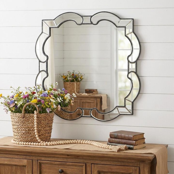 HomeRoots 32" Clear Scalloped Glass Framed Accent Mirror