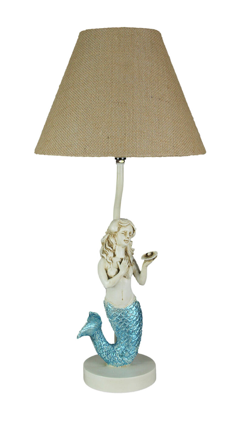 Blue Glitter Tail Mermaid Nautical Table Lamp Burlap Coastal Decor accent light image number 0