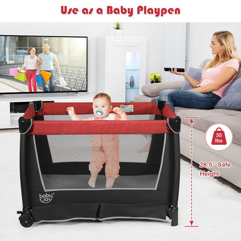 4-in-1 Convertible Portable Baby Play yard with Toys and Music Player
