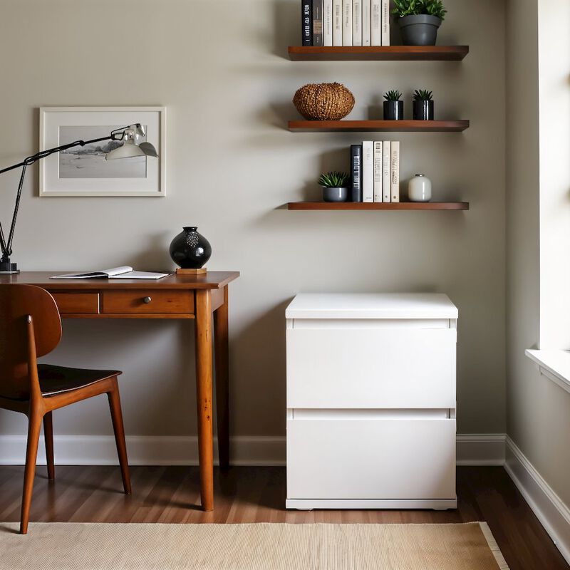 Furnifact White 2 Drawer Nightstand - Compact And Functional Bedroom Nightstand