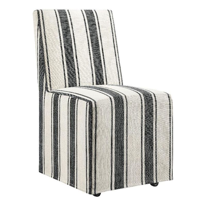Modway Tessera Upholstered Parsons Dining Room Chair with Removable Black Stripe Striped Slipcover &ndash; Modern Linen-Like Slipcovered Dining Side Chair with Rolling Casters image number 0