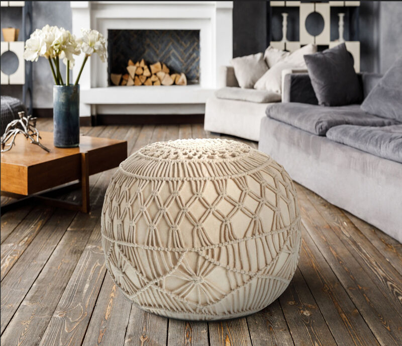 Tufted Cotton Round Pouf Ottoman – Decorative Geometric Accent Seat