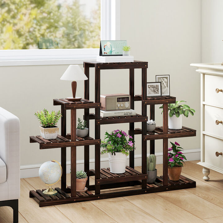 Multi-Tier Corner Wood Plant Stand for Indoor and Outdoor Flower Pots-Brown