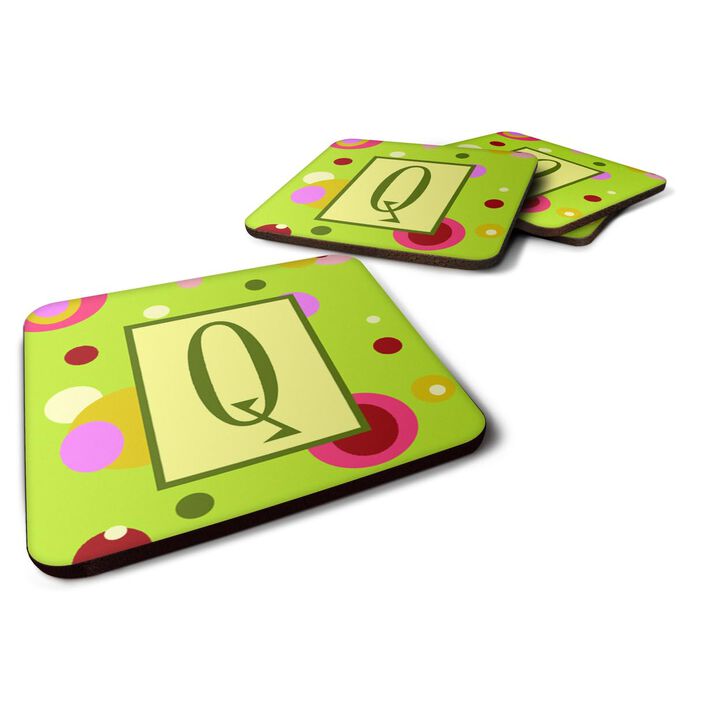 Caroline's Treasures CJ1010-QFC Monogram-Green Foam Coasters (Set of 4), Initial Letter Q, 3.5 H x 3.5 W, Multicolor