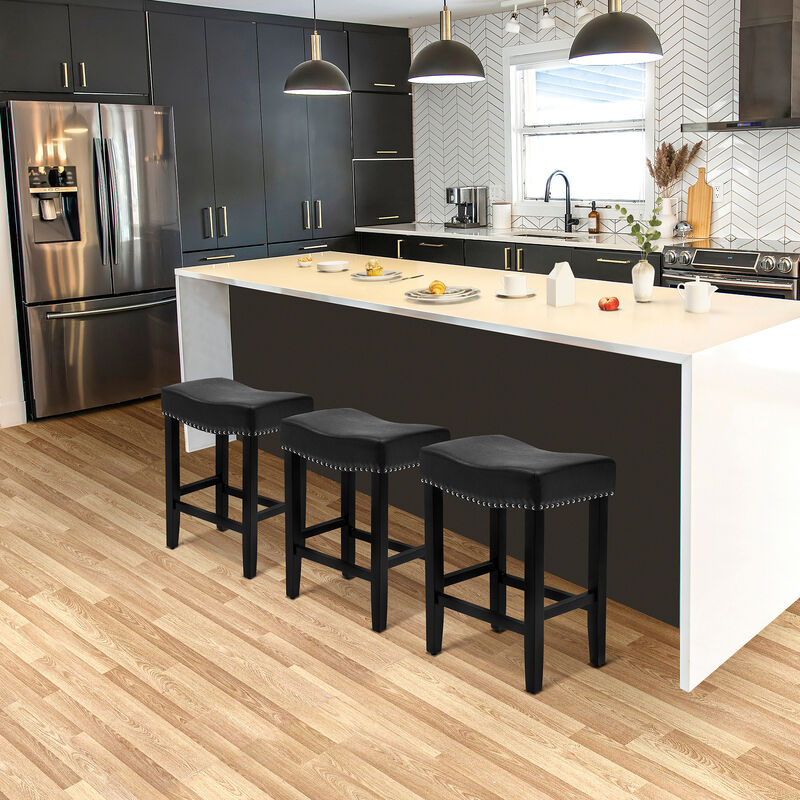 WestinTrends 24" Upholstered Saddle Seat Black Counter Stool (Set of 3)