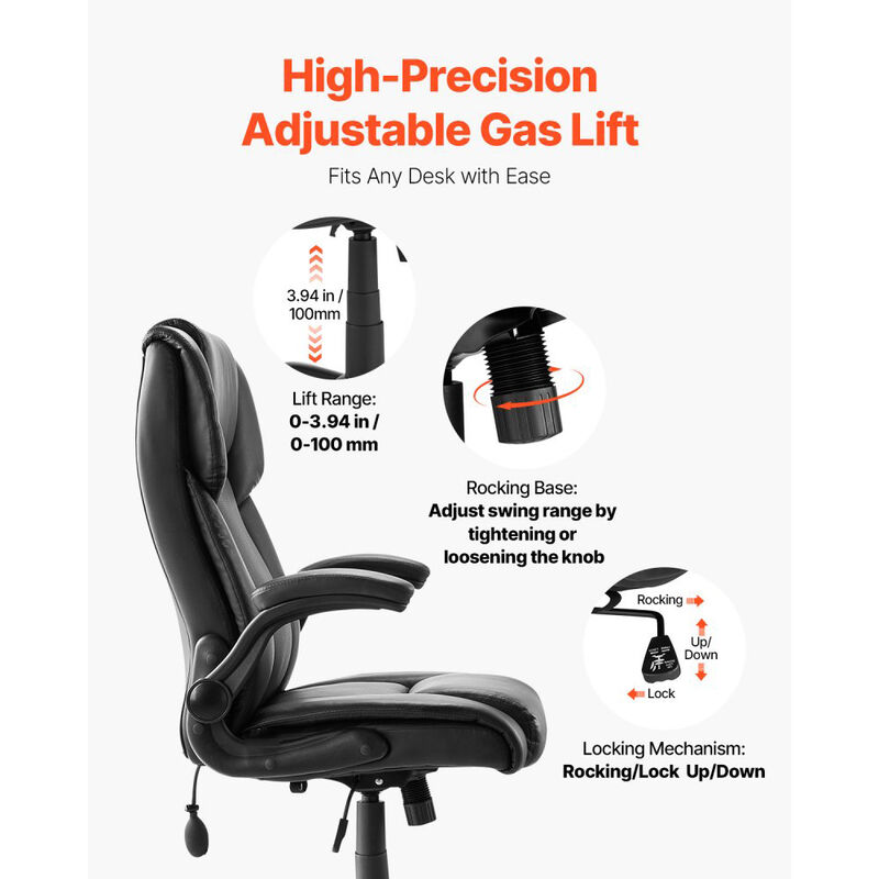 Executive Office Chair, Ergonomic PU Leather with Lumbar Support & Armrests image number 3