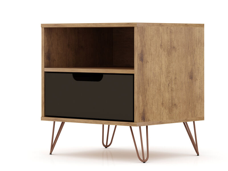 Rockefeller Gray and Brown 1-Drawer Nightstand