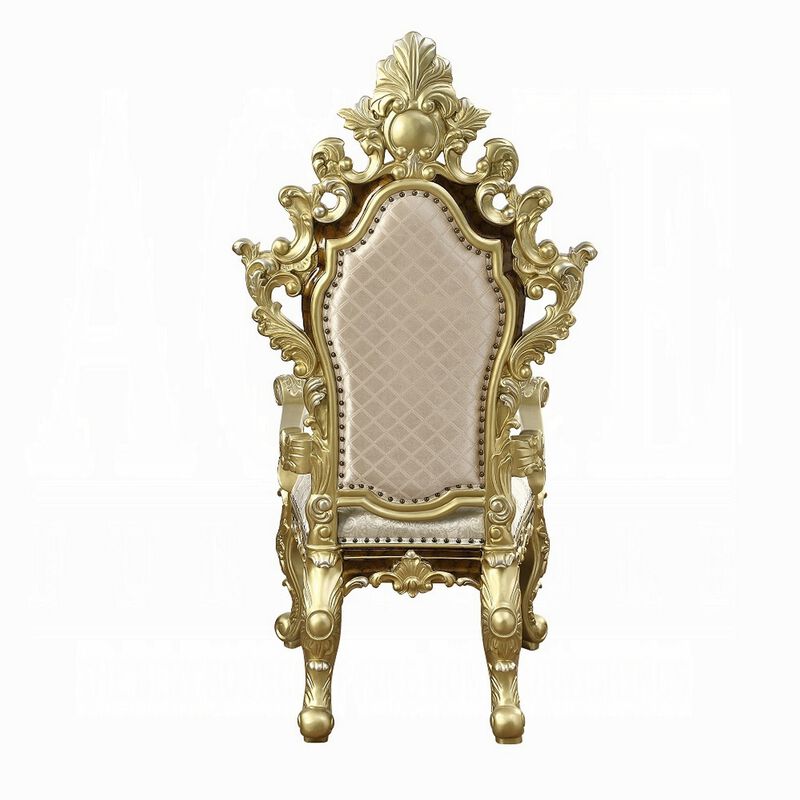 Mara Dining Armchair Set of 2, Crystal Tufted, Gold Floral Carvings  - Benzara image number 2