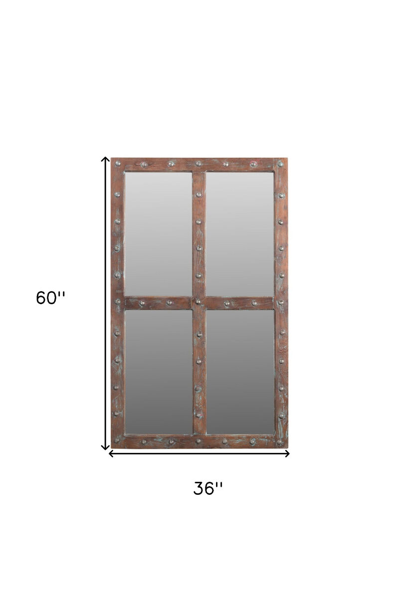 HomeRoots 60" Wood Brown Rustic Solid Wood Window Pane Framed Accent Mirror image number 4