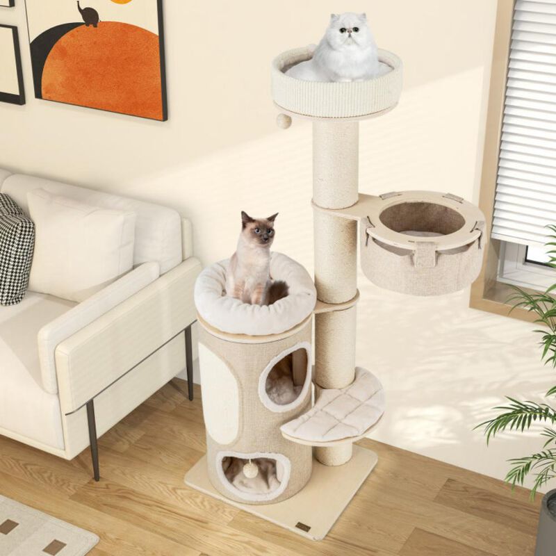 Hivvago 61 Inches Cat Tree for Indoor Cats with 2-stoery Condo and Top Perch
