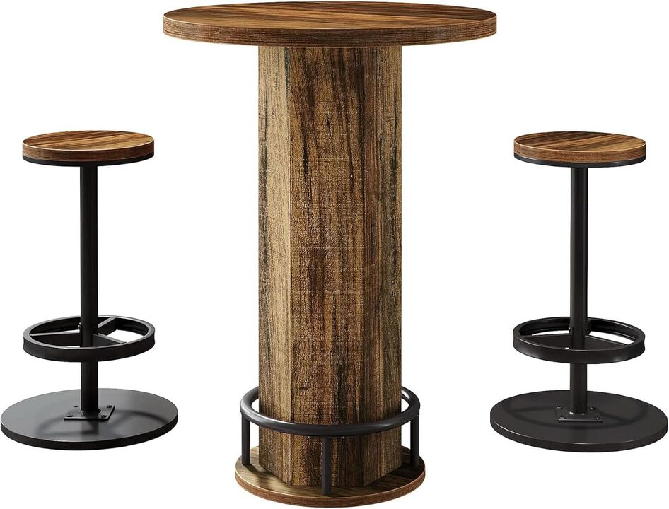ShipItFurniture Round Bar Table with 2 Stools, Matte Black Powdercoat