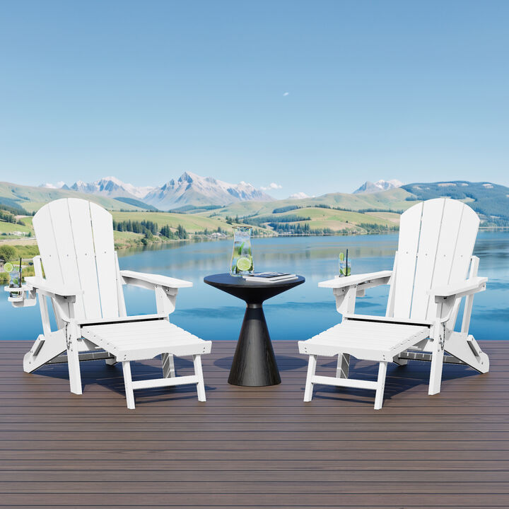 WestinTrends Folding Adjustable Adirondack Chair with Retractable Ottoman and Cup Holder (Set of 2)