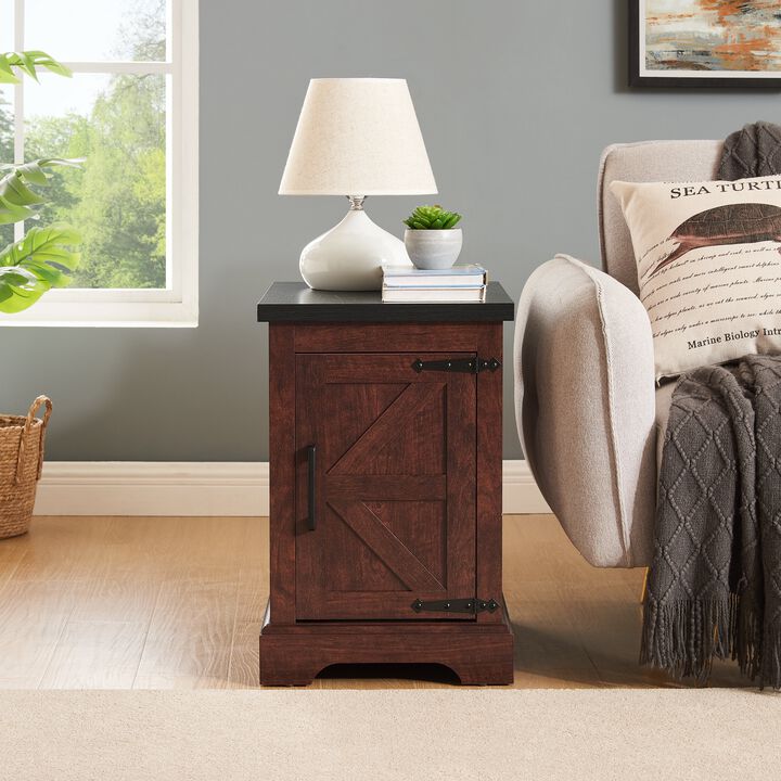 Mondawe Farmhouse Rectangular End Table, Countryside Sofa Side Table With Barn Door