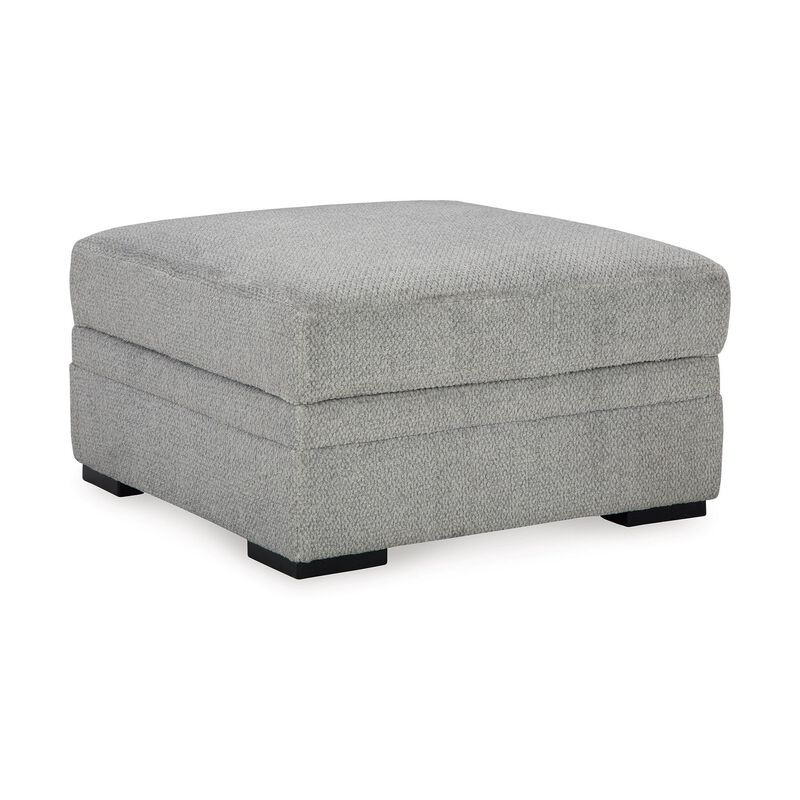 Viney Storage Ottoman with 4 Cupholders, Cement Gray Polyester 37 Inch - Benzara