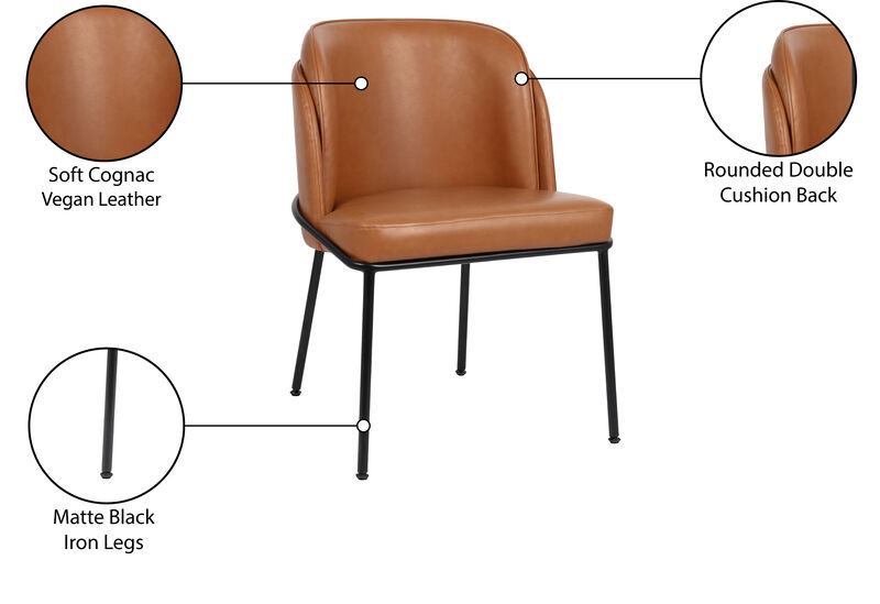 Meridian Furniture Jagger Cognac Vegan Leather Dining Chair, Set of 2