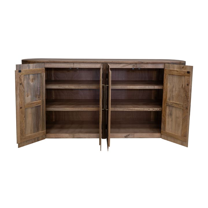 Eray Sideboard Console, 4 Doors, Handcrafted Brown Mango Wood 70 Inch