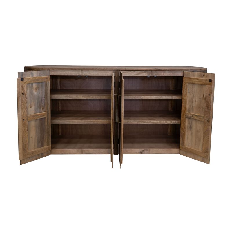 Eray Sideboard Console, 4 Doors, Handcrafted Brown Mango Wood 70 Inch