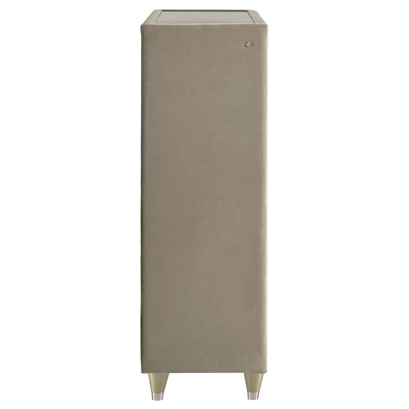 Maren Tall Dresser Chest, 5 Drawers and LED Light, Ivory Tufted Velvet image number 6