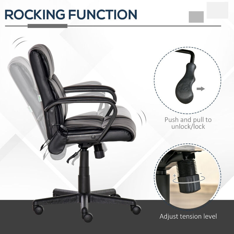 Leather Office Chair, Mid Back Desk Chair with 2 Point Vibration, USB Charge and Gas lift, Sturdy Base, Massage Office Chair, Black image number 6