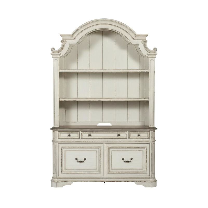 Antique White 3-Piece Office Desk And Hutch Set With Traditional Design image number 3