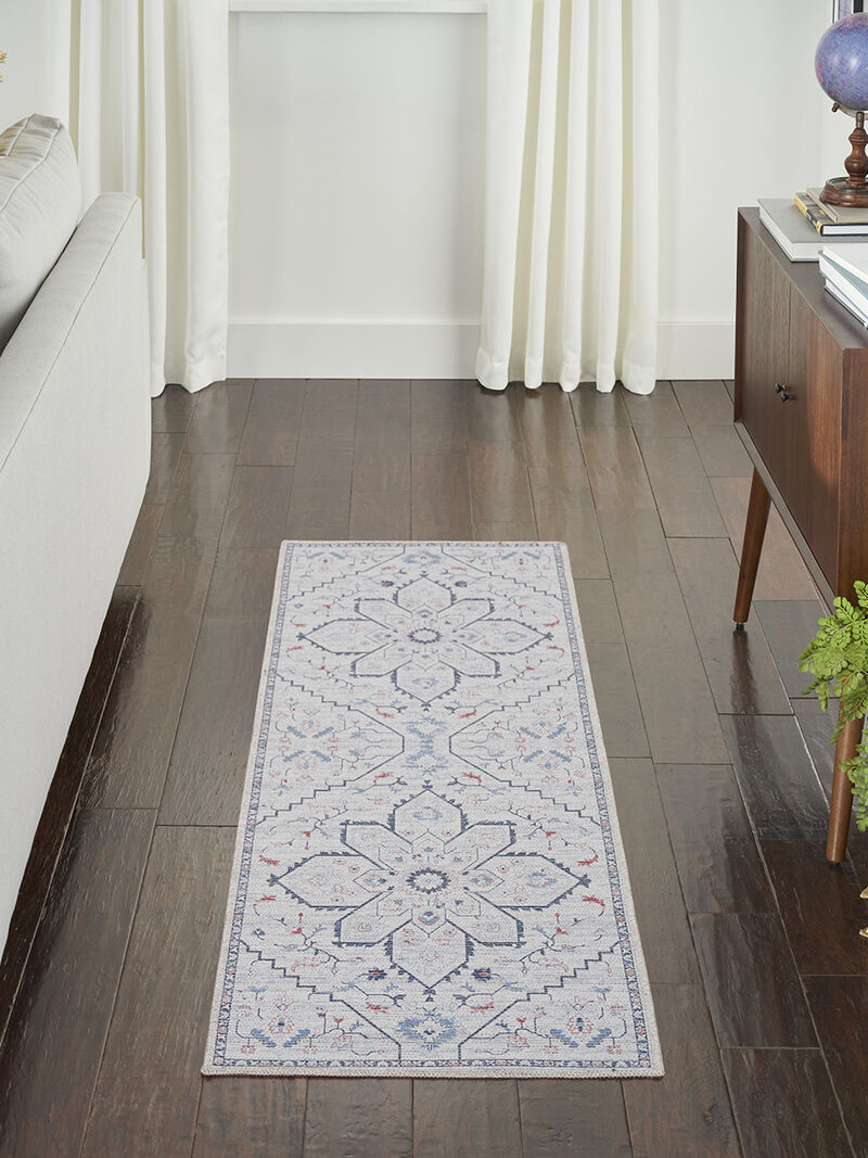 Machine Washable Series 1 SR110 Ivory/Blue 2'2" x 10' Rug