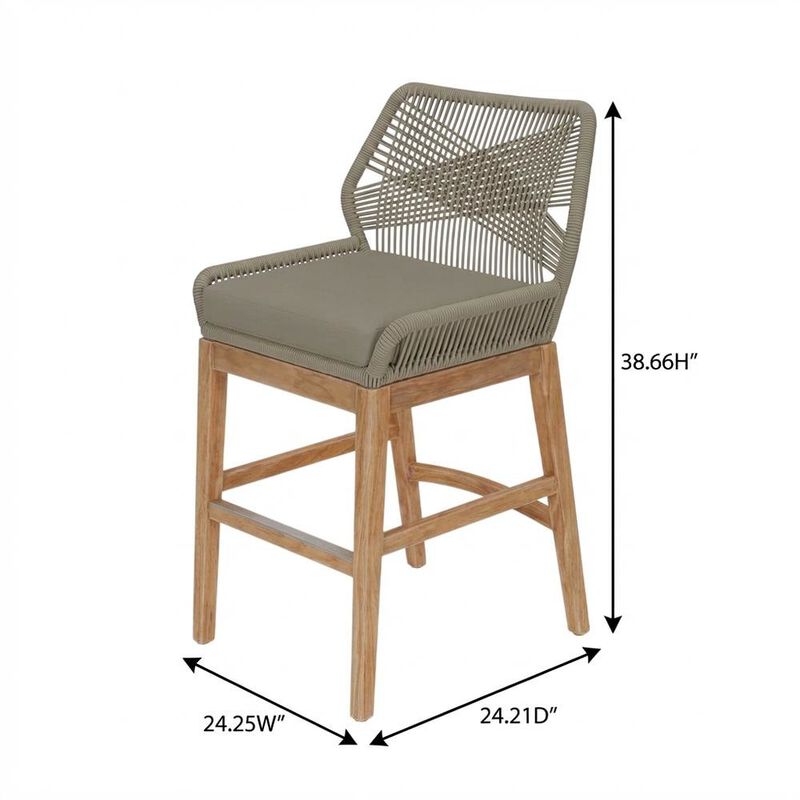 Teak, Rope Outdoor Counter Stool, Weather-Resistant Material, Patio Use image number 2