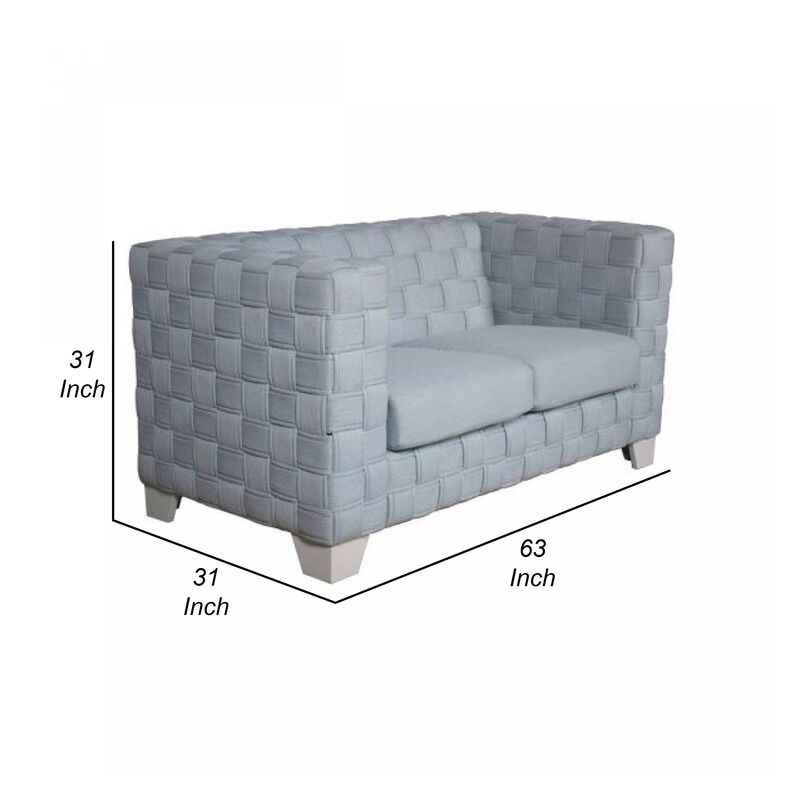 Reah Loveseat, Knitted Light Blue Chenille, White Wood Legs, 63 Inch