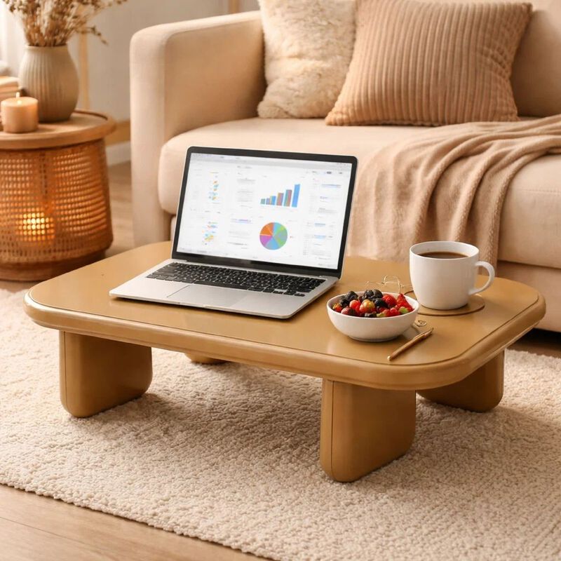 Jeny Coffee Table, 35 Inch Square Top with Rounded Corners, Yellow Brown image number 1