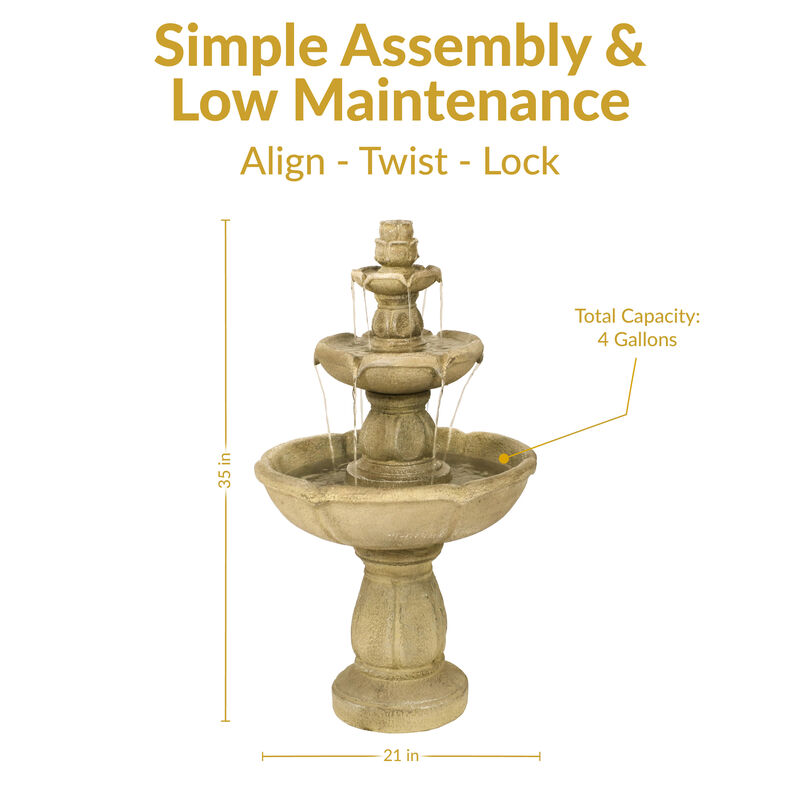 Sunnydaze 35" 3-Tier Birds Delight Outdoor Water Fountain, Electric Pump image number 5
