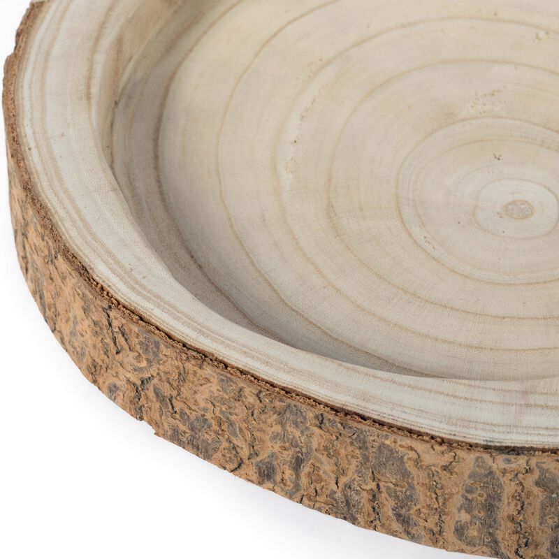 Wood Tree Bark Indented Display Tray Serving Plate Platter Charger - 12 Inch Dia