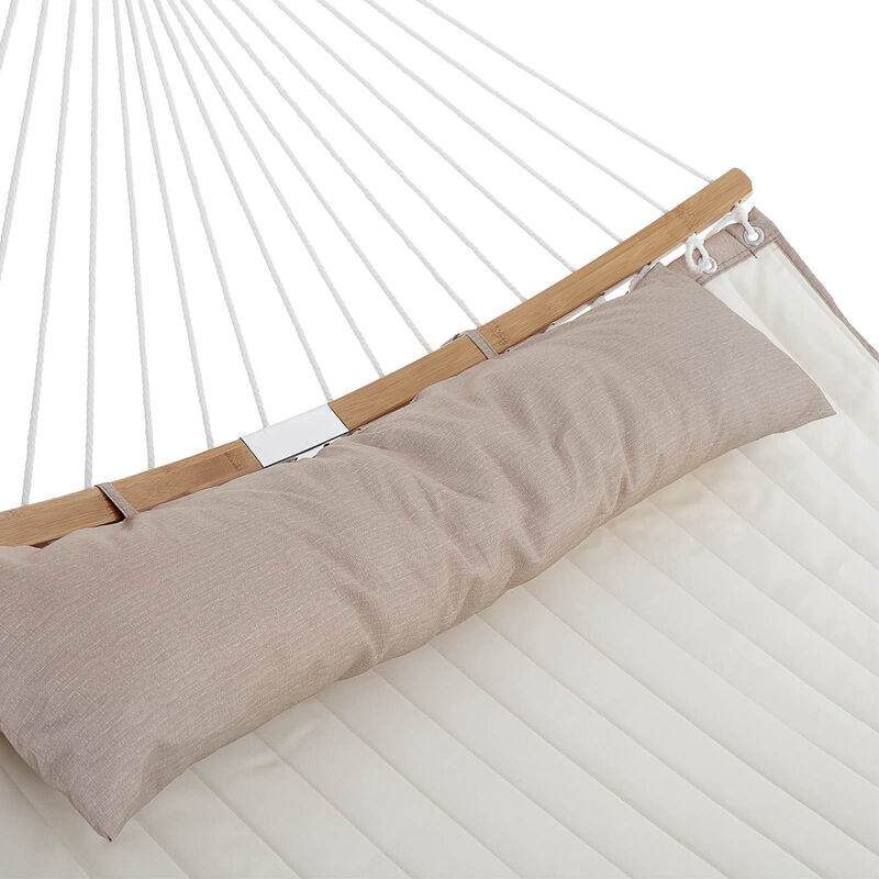 Quilted Hammock with Curved Wicker Spreaders for Comfortable Outdoor Relaxation