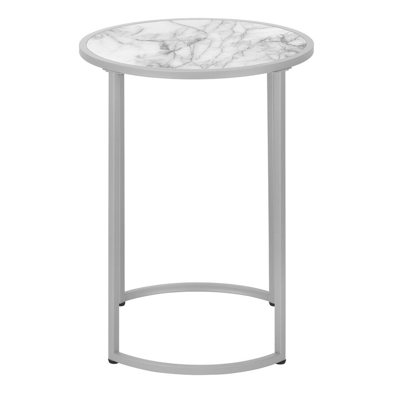 Monarch Specialties I 2205 Accent Table, Side, Round, End, Nightstand, Lamp, Living Room, Bedroom, Metal, Laminate, White Marble Look, Grey, Contemporary, Modern